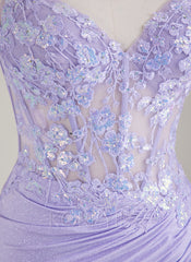 Spaghetti Straps V-Neck Sequins Jersey Trumpet/Mermaid Maxi Dress With Leg Slit