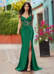 Spaghetti Straps V-Neck Sequins Jersey Trumpet/Mermaid Maxi Dress With Leg Slit