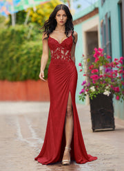 Spaghetti Straps V-Neck Sequins Jersey Trumpet/Mermaid Maxi Dress With Leg Slit