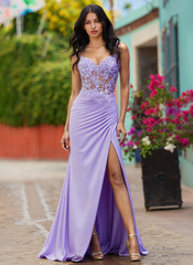 Spaghetti Straps V-Neck Sequins Jersey Trumpet/Mermaid Maxi Dress With Leg Slit