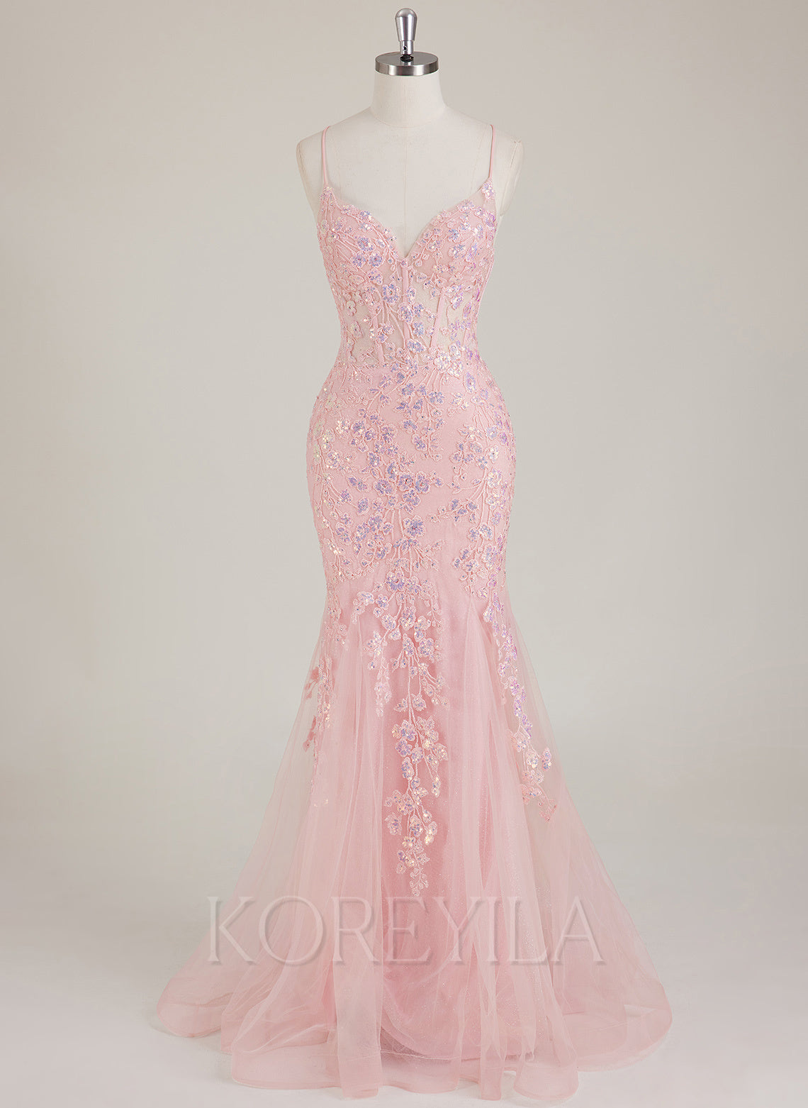 Sleeveless V-Neck Sequins Tulle Trumpet/Mermaid Maxi Dress