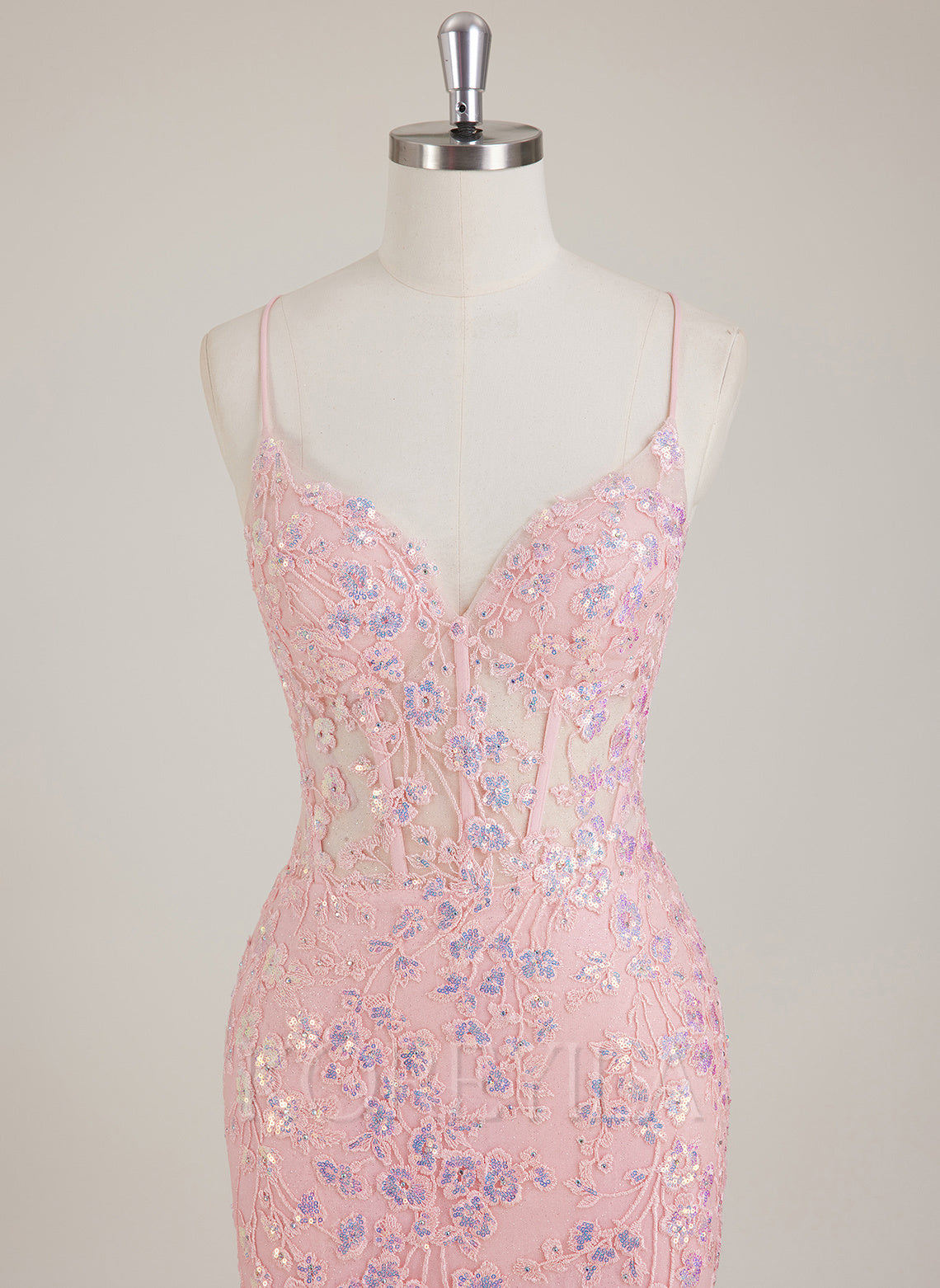 Sleeveless V-Neck Sequins Tulle Trumpet/Mermaid Maxi Dress