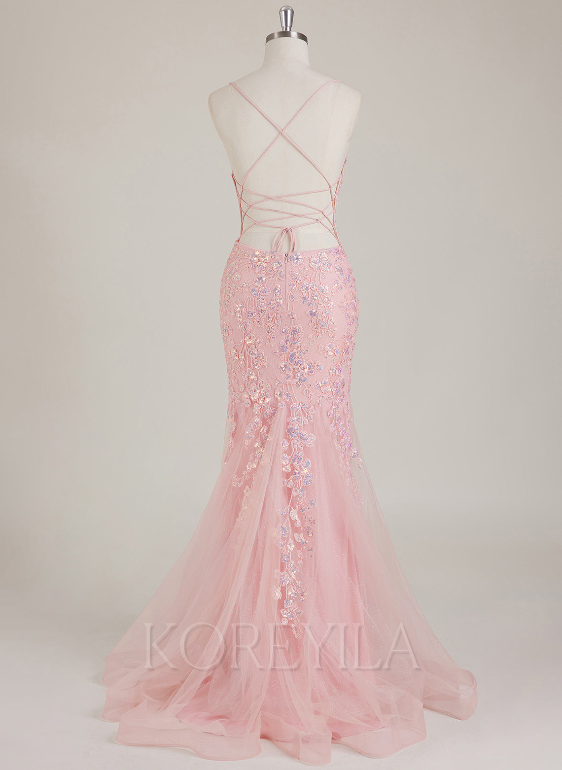 Sleeveless V-Neck Sequins Tulle Trumpet/Mermaid Maxi Dress