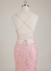 Sleeveless V-Neck Sequins Tulle Trumpet/Mermaid Maxi Dress