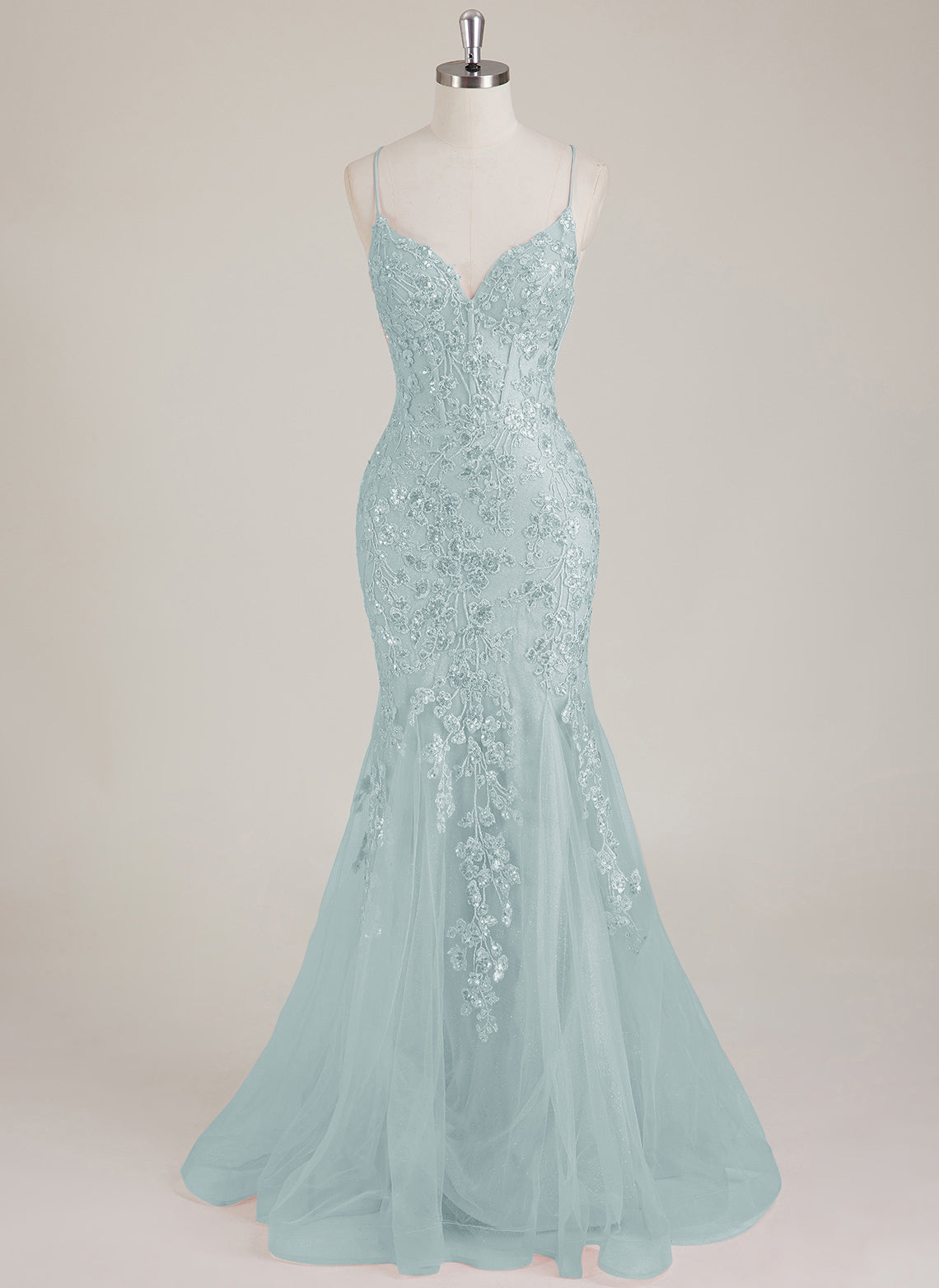 Sleeveless V-Neck Sequins Tulle Trumpet/Mermaid Maxi Dress