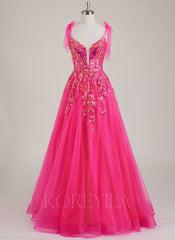 Sleeveless V-Neck Sequins Tulle Ball-Gown/Princess Maxi Dress