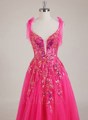 Sleeveless V-Neck Sequins Tulle Ball-Gown/Princess Maxi Dress