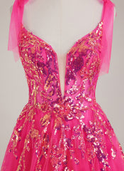 Sleeveless V-Neck Sequins Tulle Ball-Gown/Princess Maxi Dress