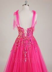 Sleeveless V-Neck Sequins Tulle Ball-Gown/Princess Maxi Dress