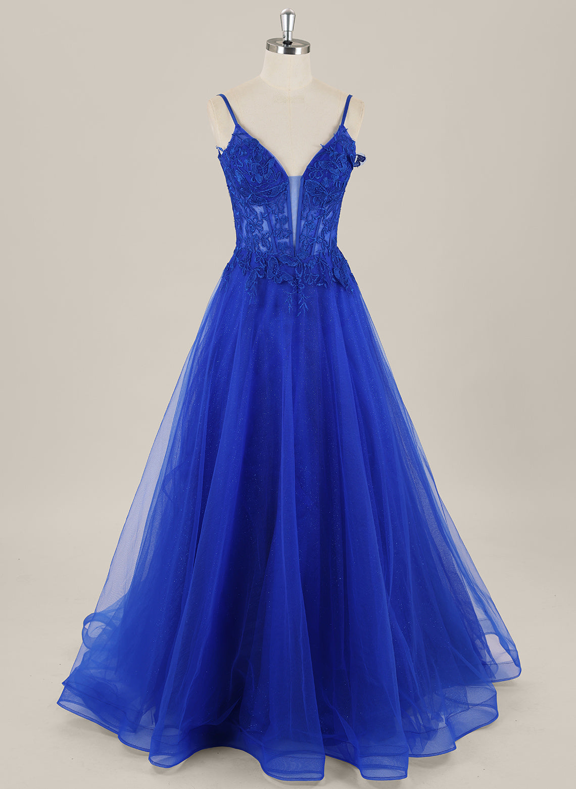 A-line Sleeveless Sweep Train Tulle Maxi Dress With Appliques Lace