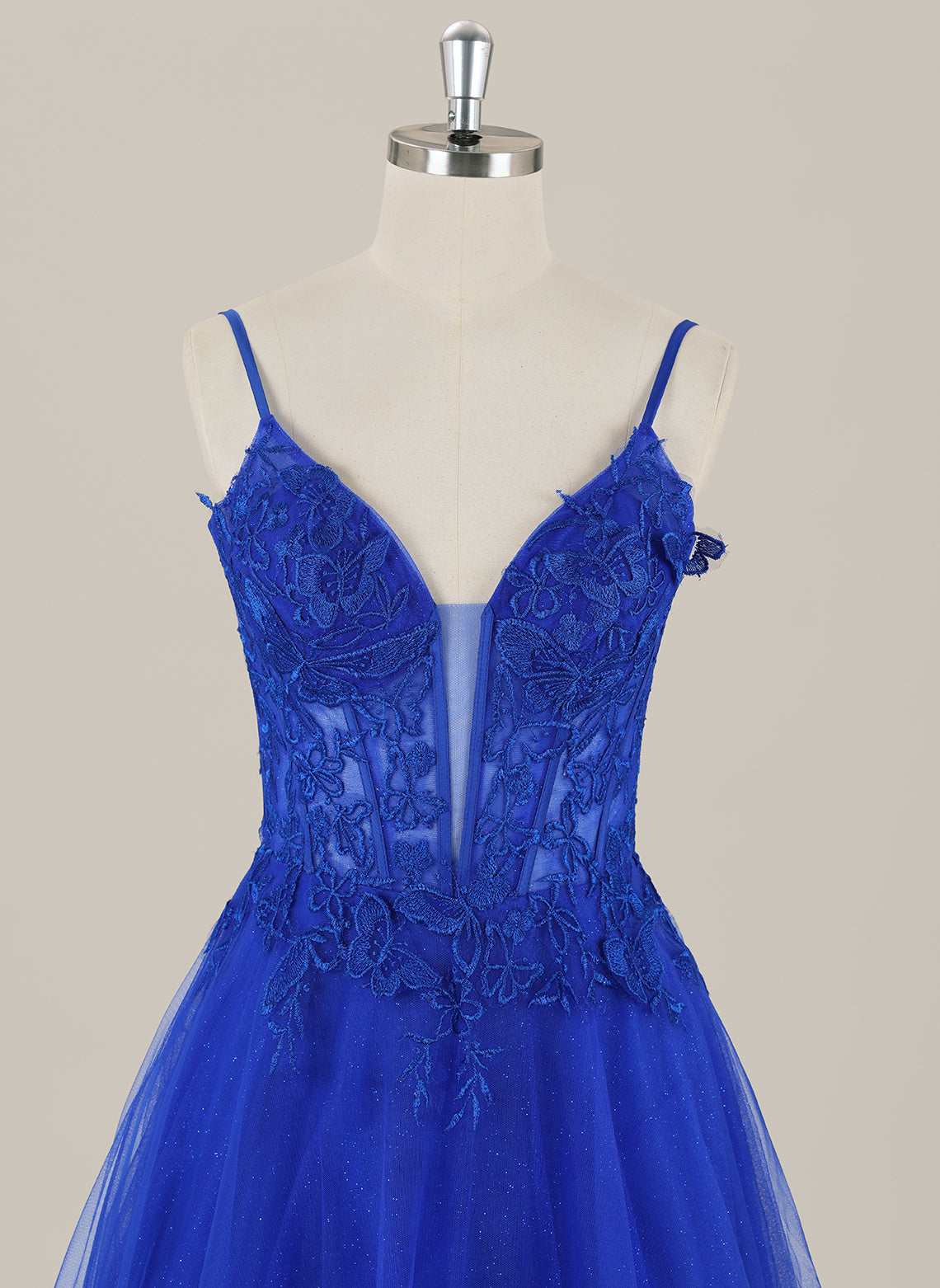 A-line Sleeveless Sweep Train Tulle Maxi Dress With Appliques Lace