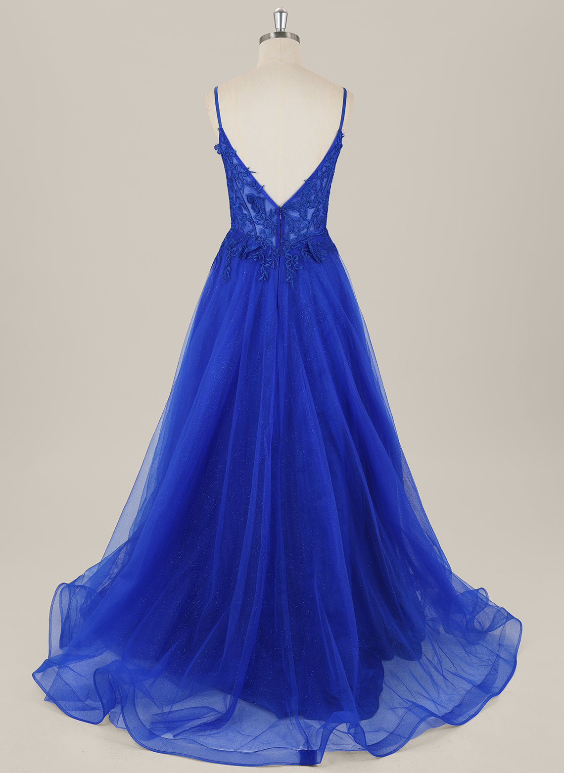 A-line Sleeveless Sweep Train Tulle Maxi Dress With Appliques Lace