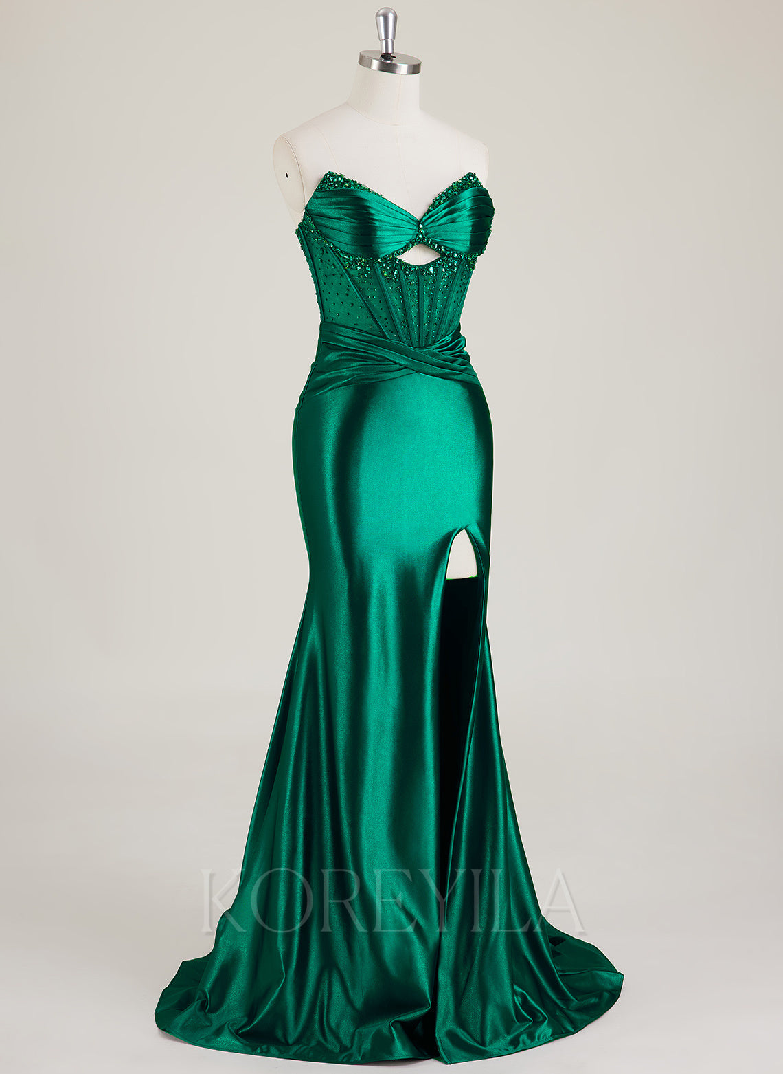 Sleeveless V-Neck Rhinestone Jersey Trumpet/Mermaid Maxi Dress With Leg Slit