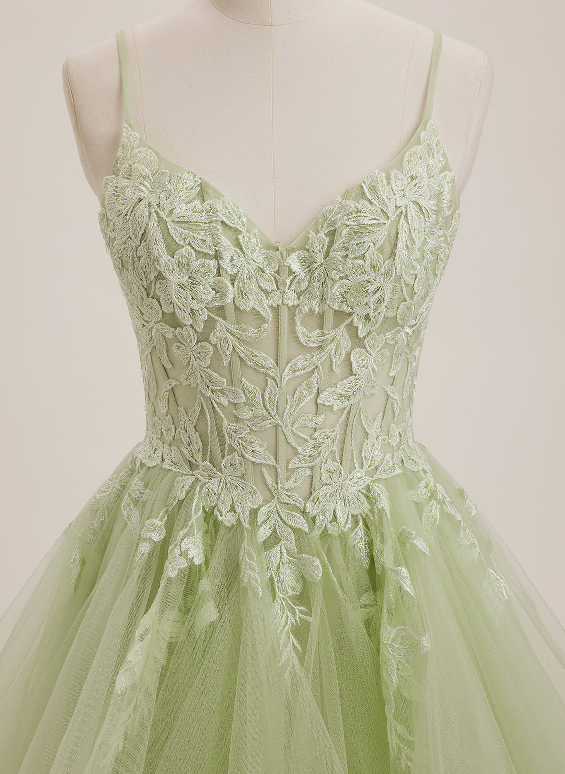 Ball-Gown/Princess V-Neck Sweep Train Tulle Maxi Dresses With Appliques Lace