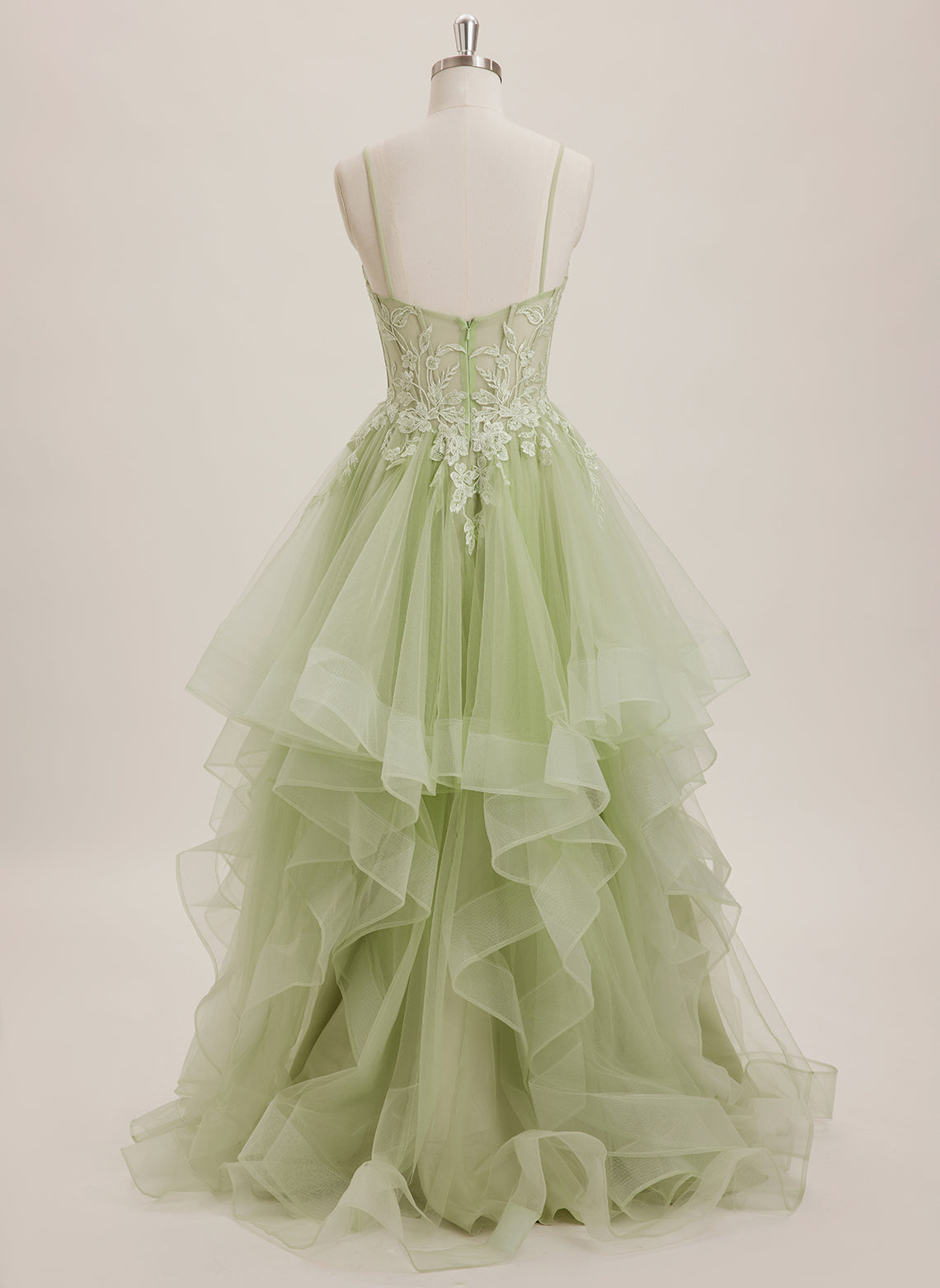 Ball-Gown/Princess V-Neck Sweep Train Tulle Maxi Dresses With Appliques Lace