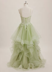 Ball-Gown/Princess V-Neck Sweep Train Tulle Maxi Dresses With Appliques Lace