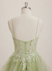 Ball-Gown/Princess V-Neck Sweep Train Tulle Maxi Dresses With Appliques Lace