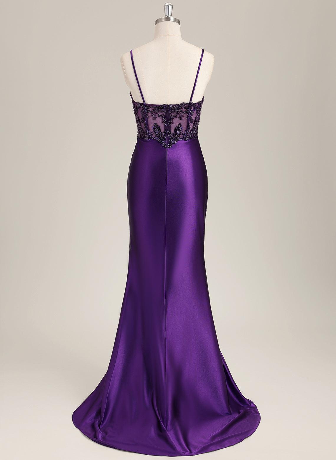 Trumpet/Mermaid Spaghetti Straps Sweep Train Satin Prom Dress With Sequins
