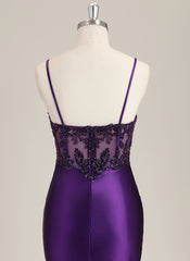 Trumpet/Mermaid Spaghetti Straps Sweep Train Satin Prom Dress With Sequins