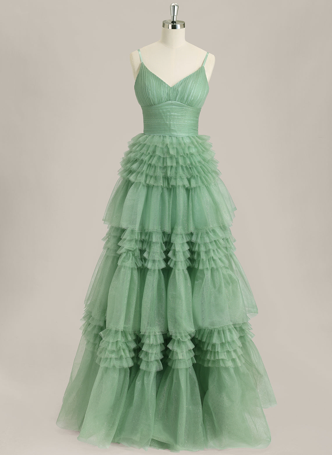 Ball-Gown/Princess Spaghetti Straps Floor-Length Tulle Prom Dress With Pleated