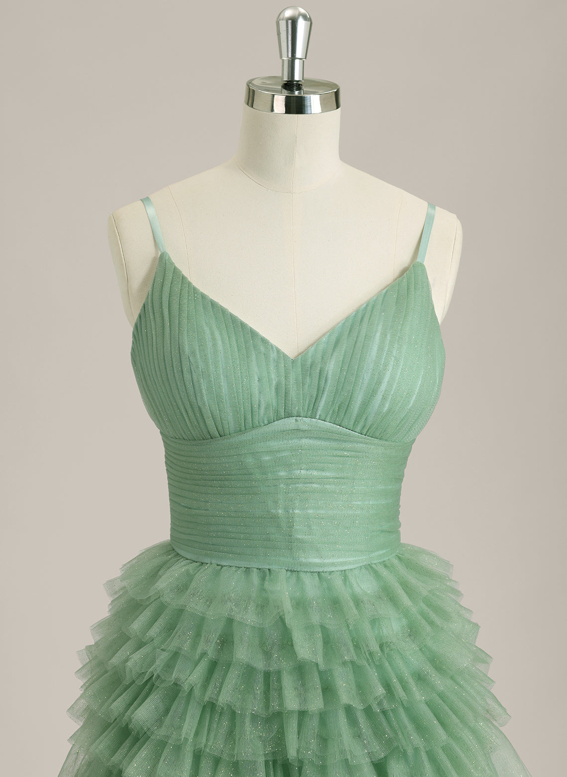 Ball-Gown/Princess Spaghetti Straps Floor-Length Tulle Prom Dress With Pleated