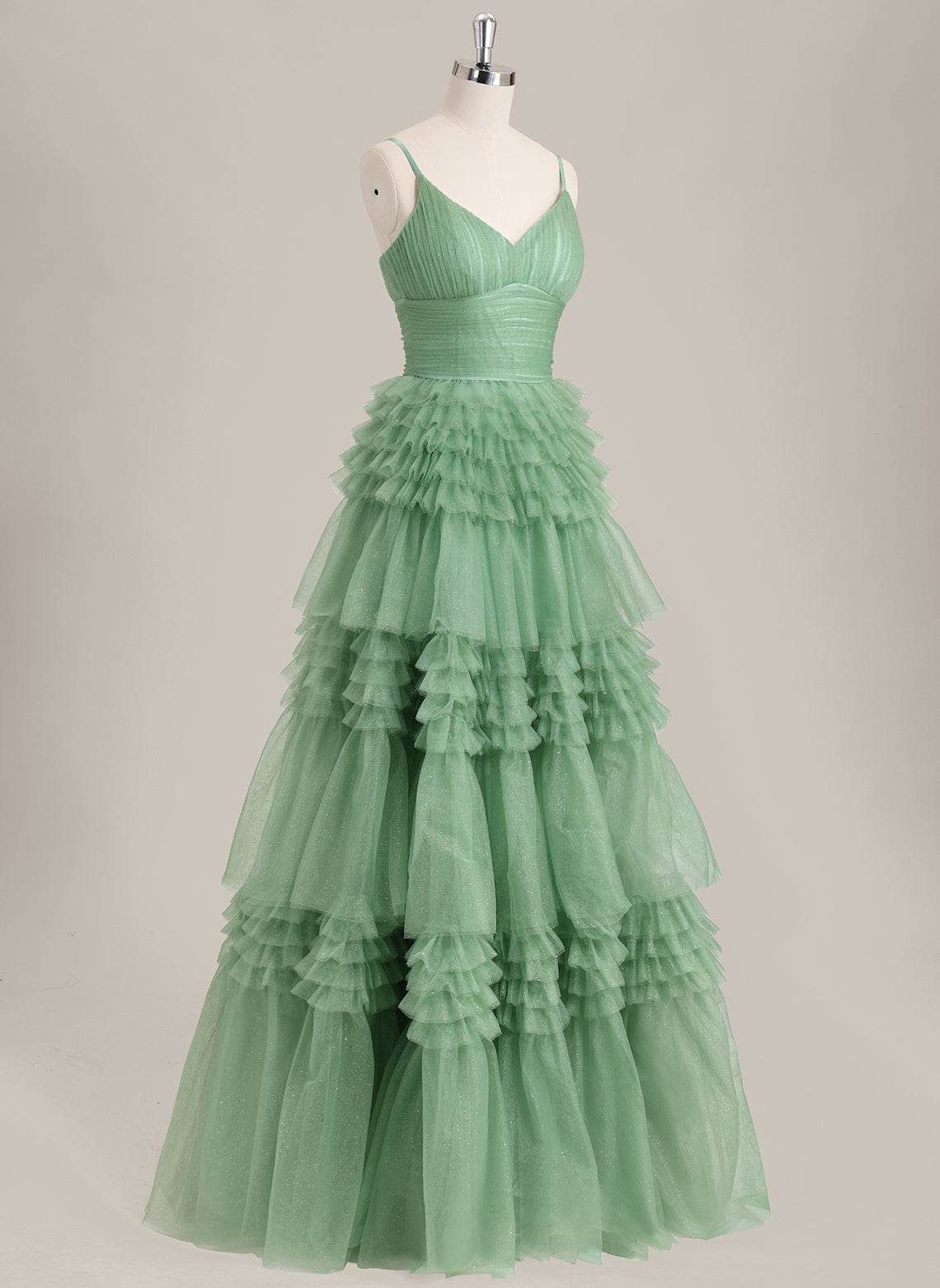 Ball-Gown/Princess Spaghetti Straps Floor-Length Tulle Prom Dress With Pleated