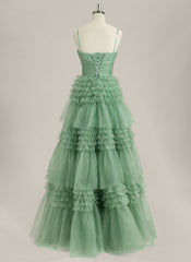 Ball-Gown/Princess Spaghetti Straps Floor-Length Tulle Prom Dress With Pleated
