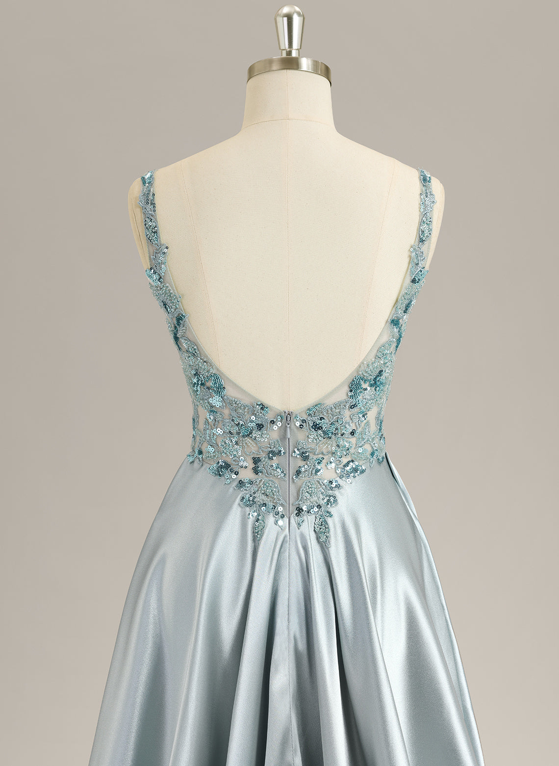 A-line Sleeveless Sweep Train Satin Prom Dress With Sequins