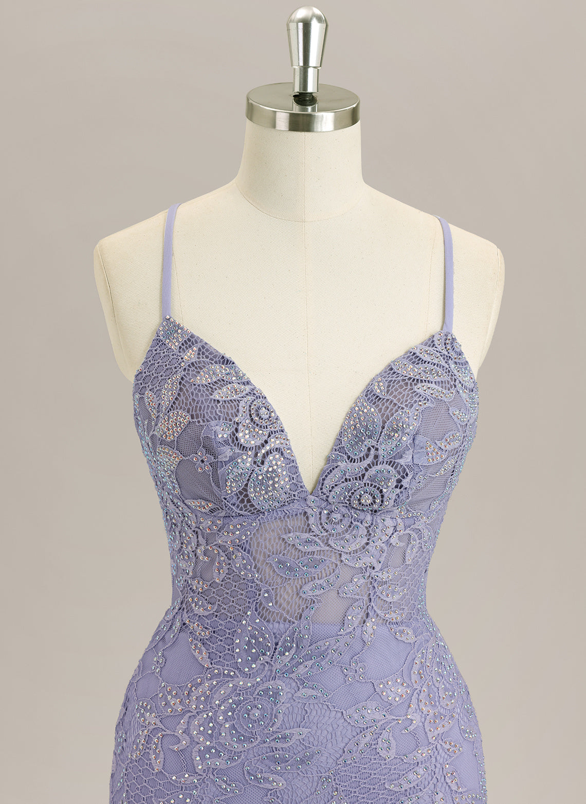 Trumpet/Mermaid Sleeveless Sweep Train Lace Prom Dress With Rhinestone