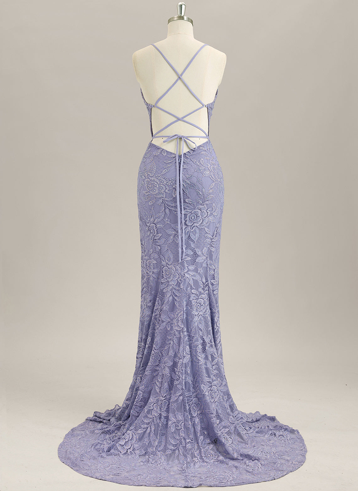 Trumpet/Mermaid Sleeveless Sweep Train Lace Prom Dress With Rhinestone