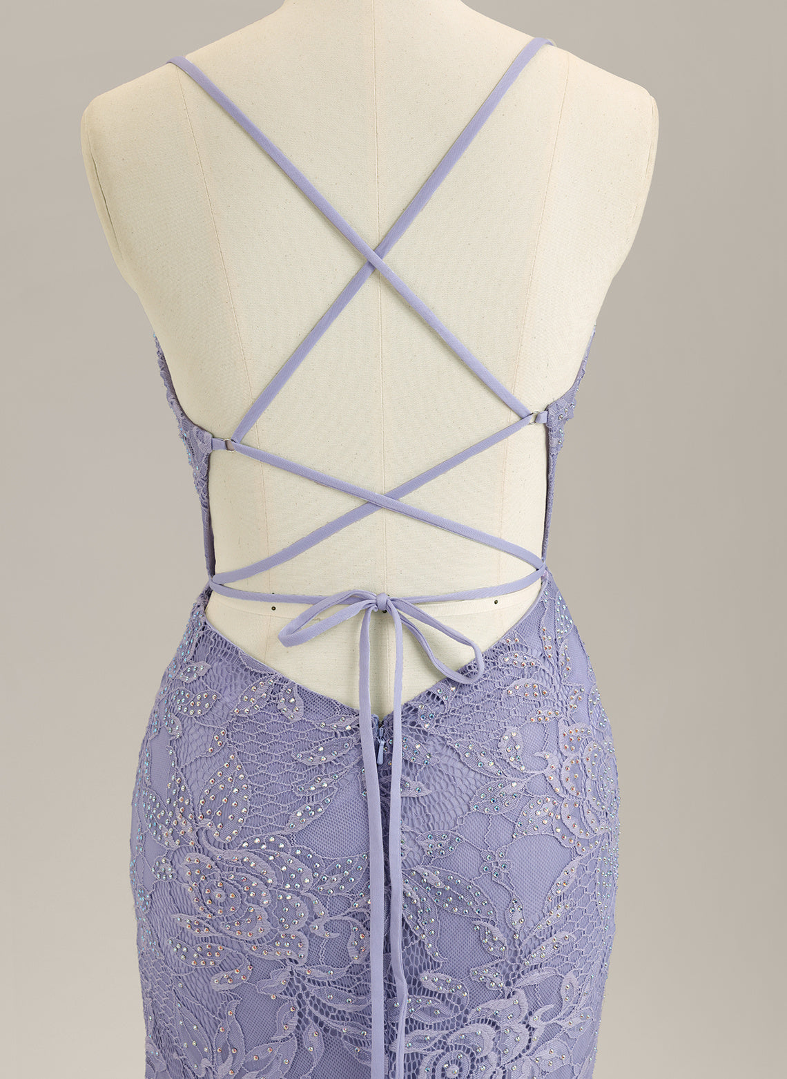 Trumpet/Mermaid Sleeveless Sweep Train Lace Prom Dress With Rhinestone