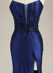 Trumpet/Mermaid Spaghetti Straps Sweep Train Satin Prom Dress With Sequins