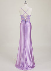 Spaghetti Straps V-Neck Sequins Jersey Trumpet/Mermaid Maxi Dress With Leg Slit