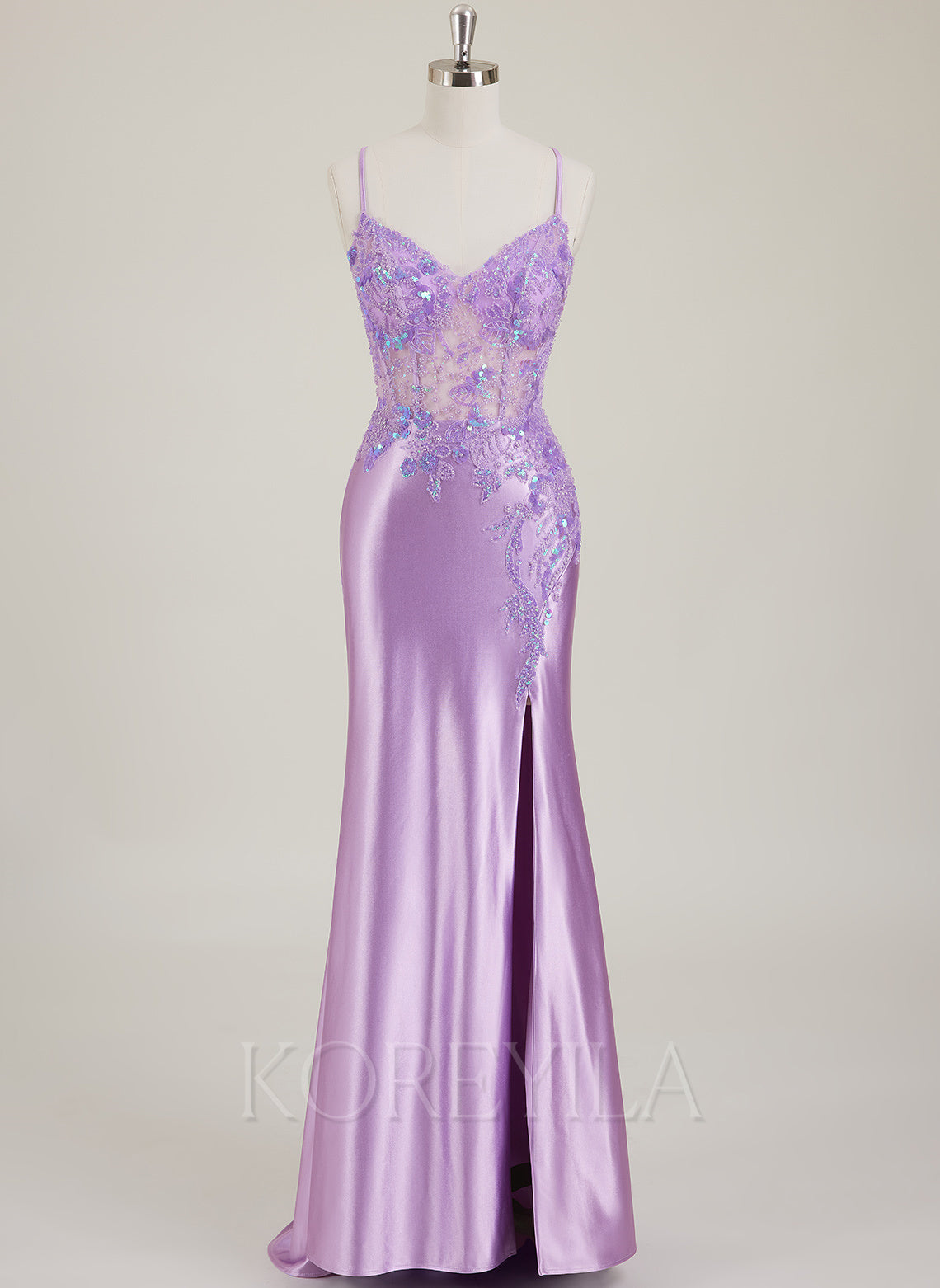 Spaghetti Straps V-Neck Sequins Jersey Trumpet/Mermaid Maxi Dress With Leg Slit