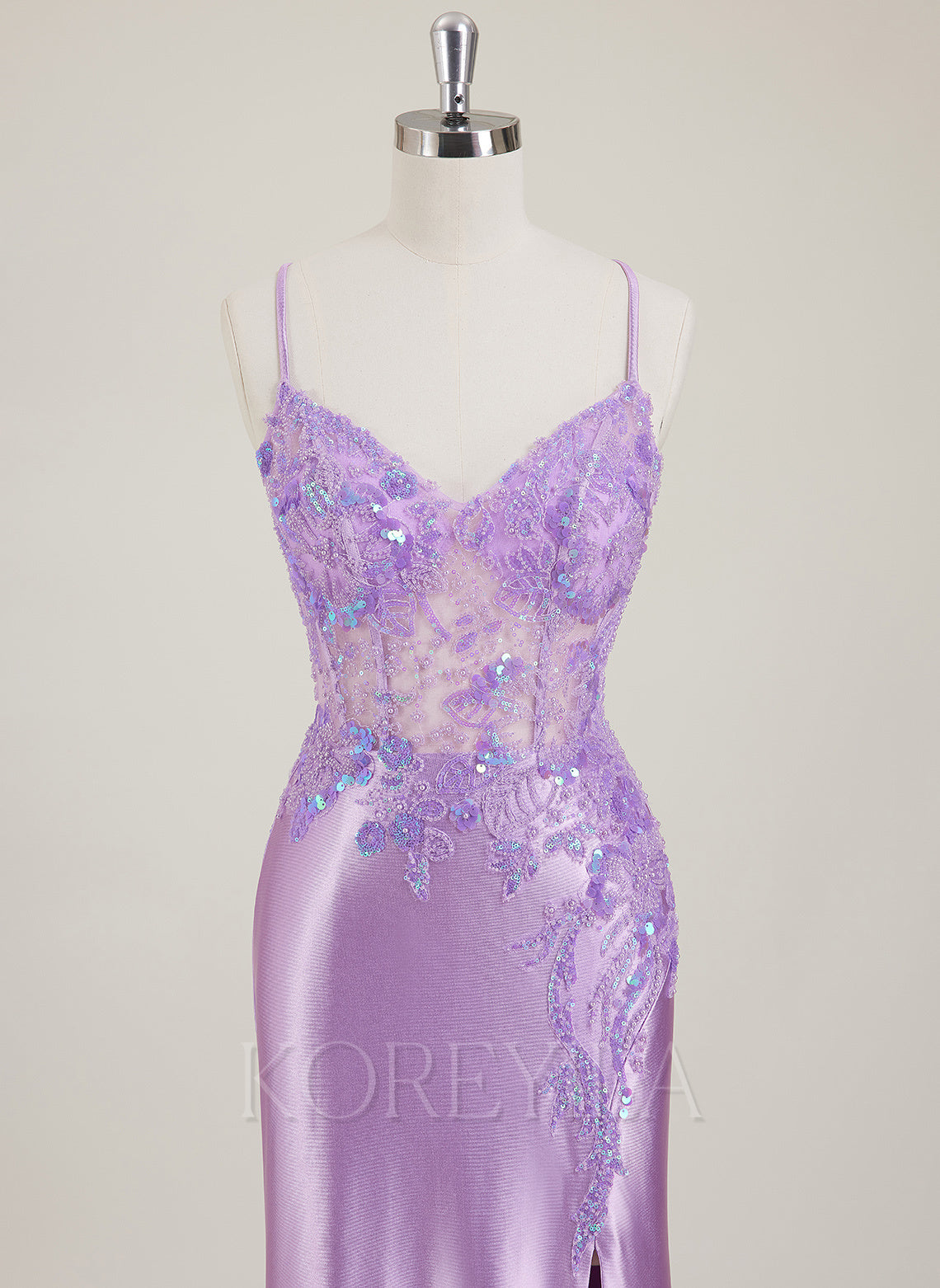 Spaghetti Straps V-Neck Sequins Jersey Trumpet/Mermaid Maxi Dress With Leg Slit