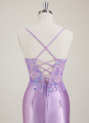 Spaghetti Straps V-Neck Sequins Jersey Trumpet/Mermaid Maxi Dress With Leg Slit