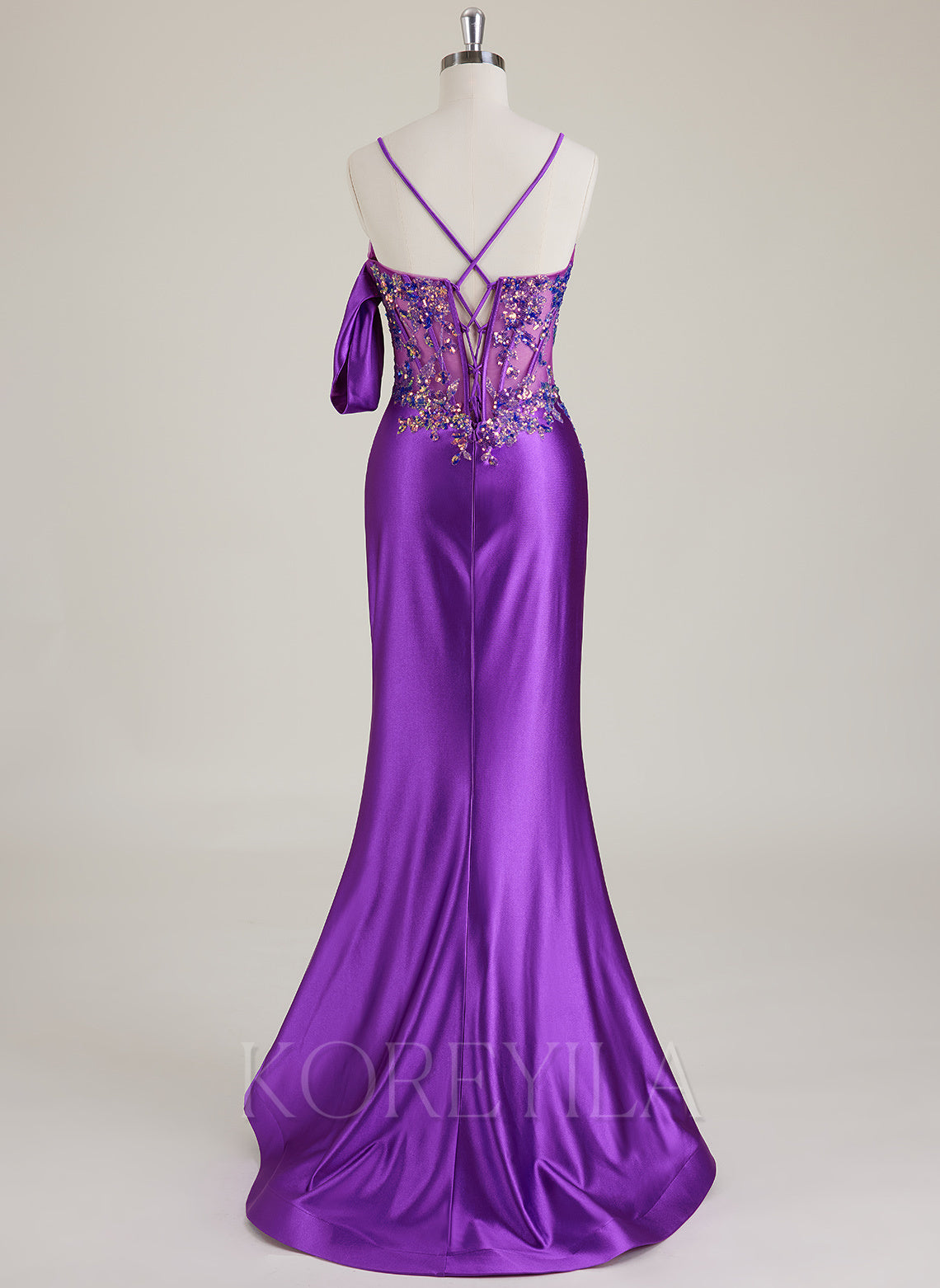 Spaghetti Straps Scoop Corset Sequins Jersey Trumpet/Mermaid Maxi Dress With Leg Slit