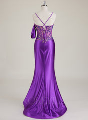 Spaghetti Straps Scoop Corset Sequins Jersey Trumpet/Mermaid Maxi Dress With Leg Slit