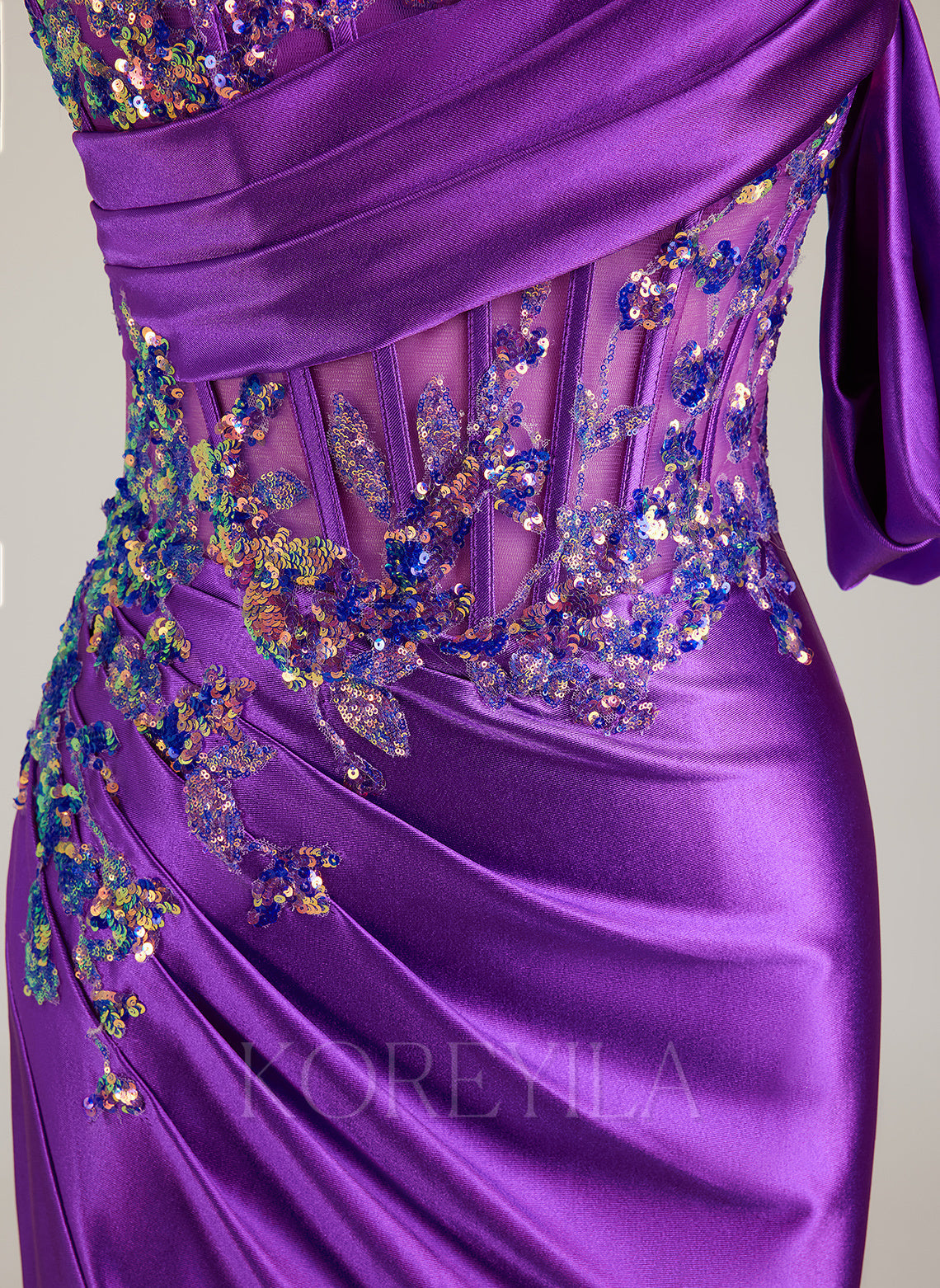 Spaghetti Straps Scoop Corset Sequins Jersey Trumpet/Mermaid Maxi Dress With Leg Slit