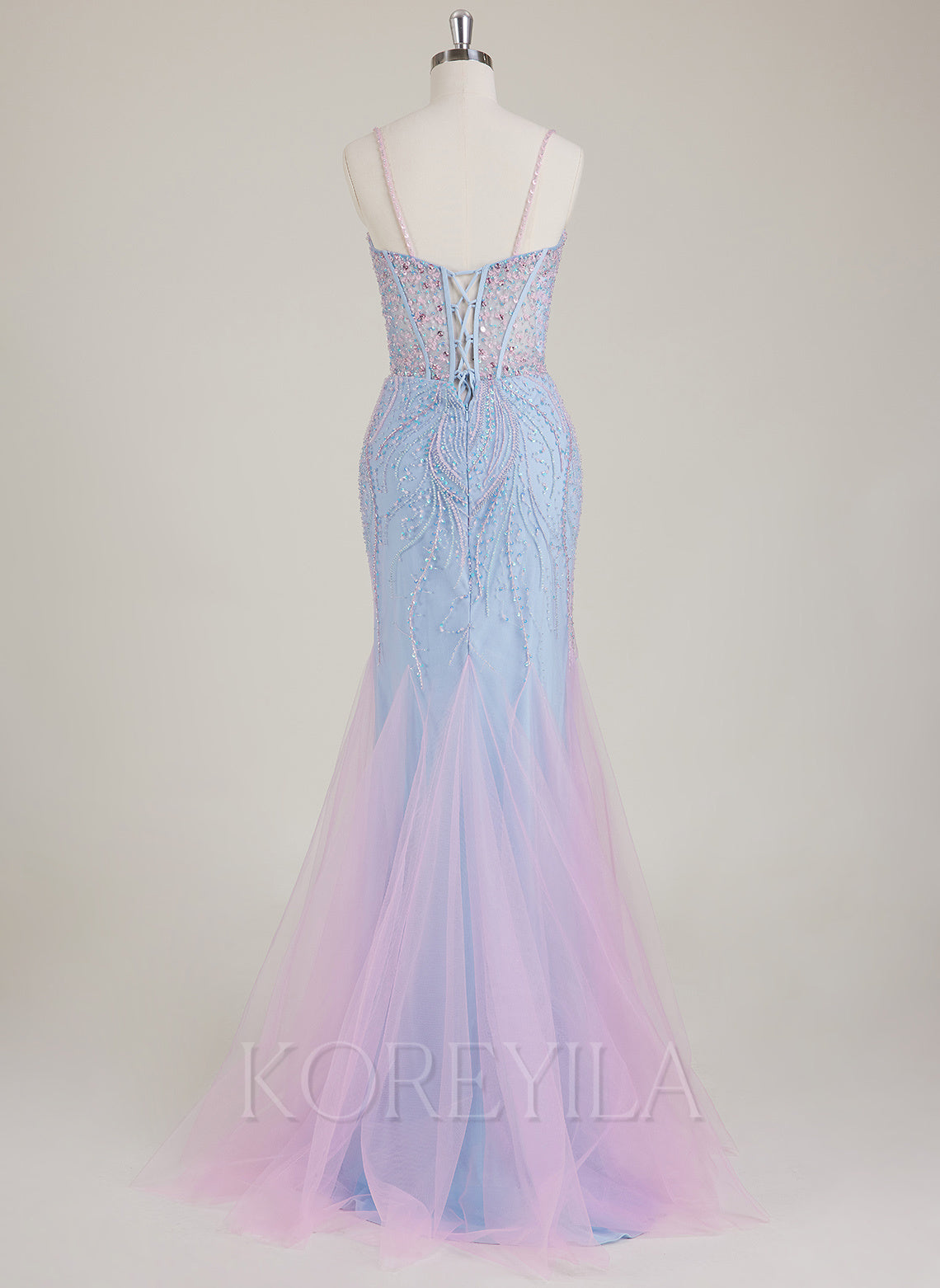 Spaghetti Straps Sweetheart Rhinestone Sequins Tulle Trumpet/Mermaid Maxi Dress