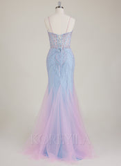 Spaghetti Straps Sweetheart Rhinestone Sequins Tulle Trumpet/Mermaid Maxi Dress