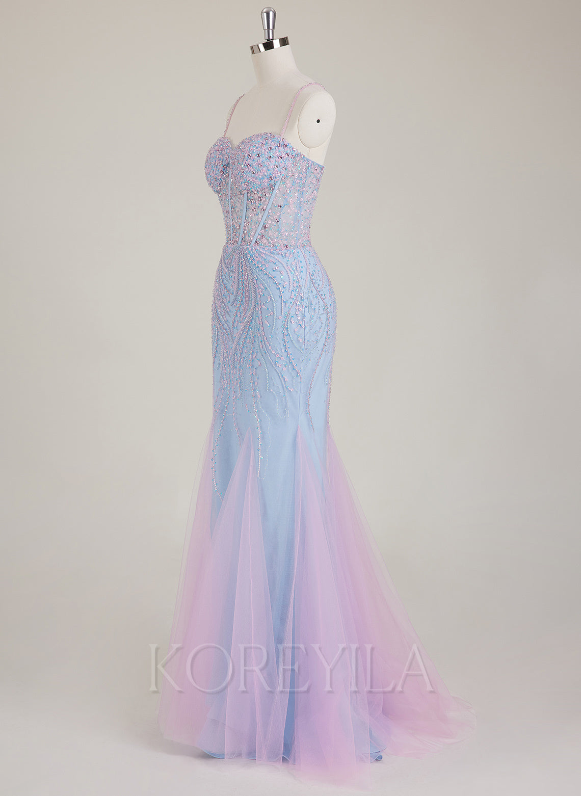 Spaghetti Straps Sweetheart Rhinestone Sequins Tulle Trumpet/Mermaid Maxi Dress