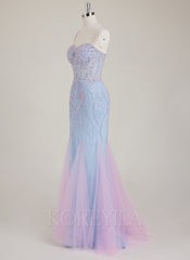 Spaghetti Straps Sweetheart Rhinestone Sequins Tulle Trumpet/Mermaid Maxi Dress