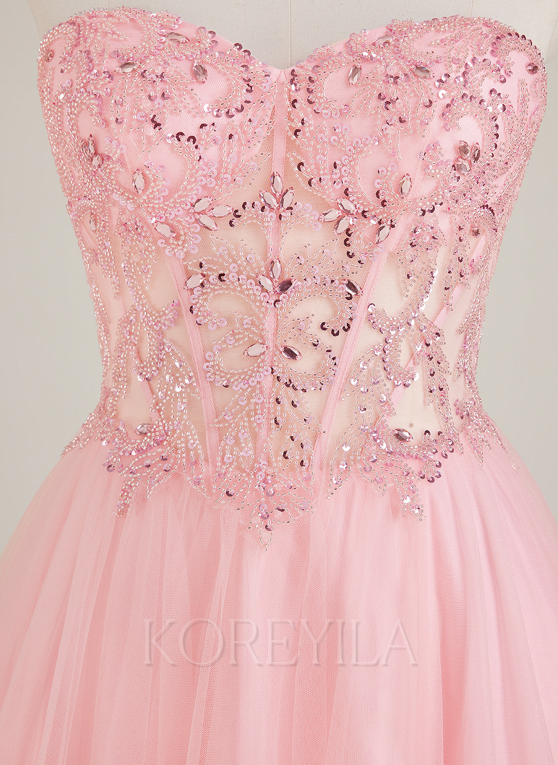 Strapless Sweetheart Rhinestone Sequins Tulle Ball-Gown/Princess Maxi Dress