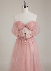 Sleeveless Sweetheart Pleated Sequins Tulle Ball-Gown/Princess Maxi Dress