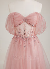 Sleeveless Sweetheart Pleated Sequins Tulle Ball-Gown/Princess Maxi Dress