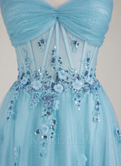 Sleeveless Sweetheart Sequins 3D Floral Tulle Ball-Gown/Princess Maxi Dress