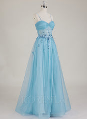 Sleeveless Sweetheart Sequins 3D Floral Tulle Ball-Gown/Princess Maxi Dress
