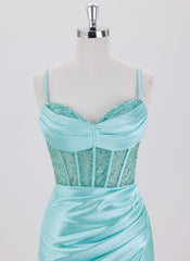 Sheath/Column Spaghetti Straps Short Satin Homecoming Dress With Beading