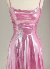 A-Line Spaghetti Straps Sweep Train Metallic Prom Dress